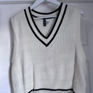 Divided White V-Neck Sweater Vest with Black Accents